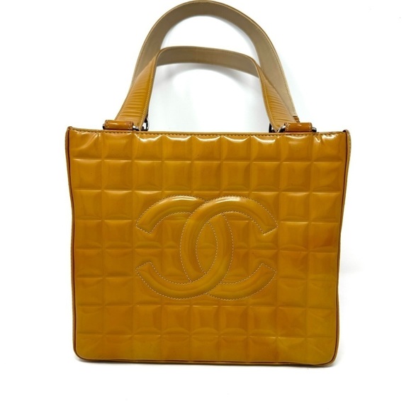Chanel Chocolate Bar Patent Leather Tote – Brown/Mustard, Card & Dustbag - Picture 2 of 9